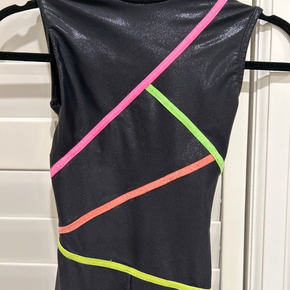Black Jumpsuit Dance Costume with Neon Stripes - Picture 2 of 4